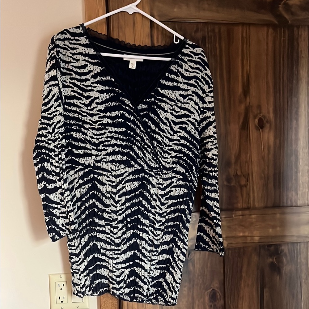 Pretty Navy Blue and White Zebra Print Gauzy Tunic Blouse